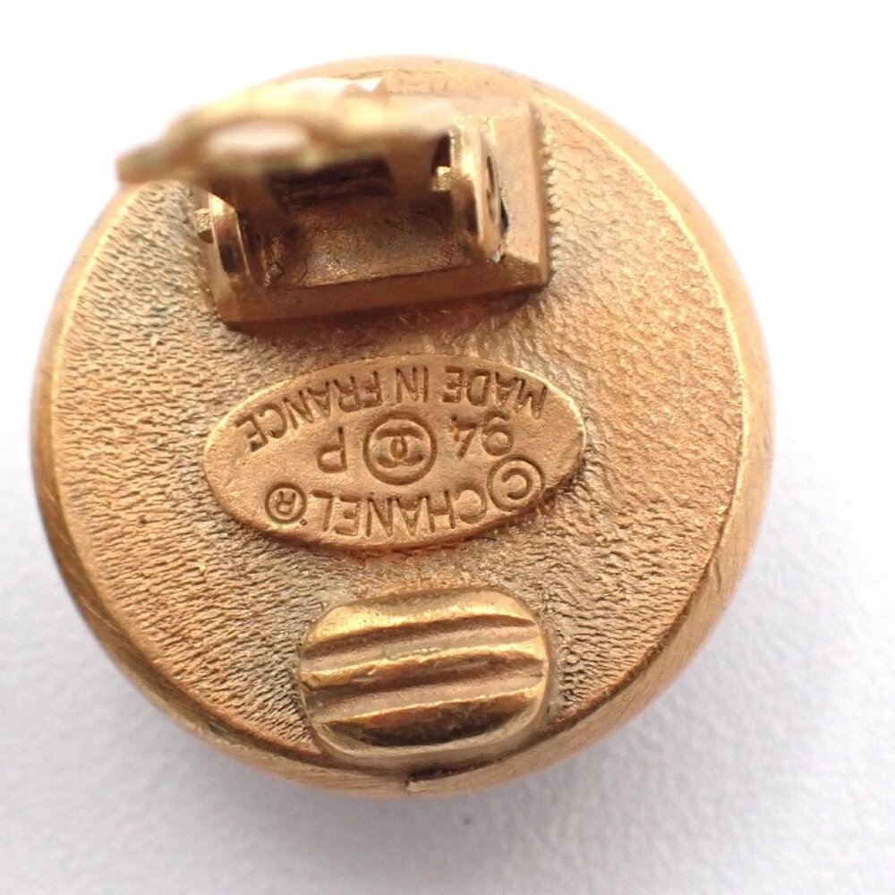 CHANEL Logo Round Button Rhinestone Earrings 94P Clip-On BK GHW Vintage 61RL667 - Picture 7 of 11